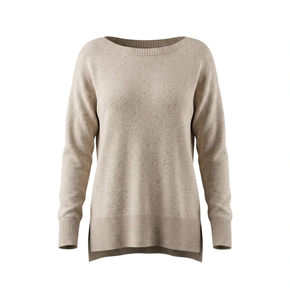 Maison Jules Sweater Cream Speckled Knit 100% Cotton Drop Shoulder - Small